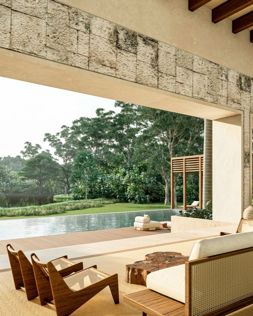 Piscina con camastros